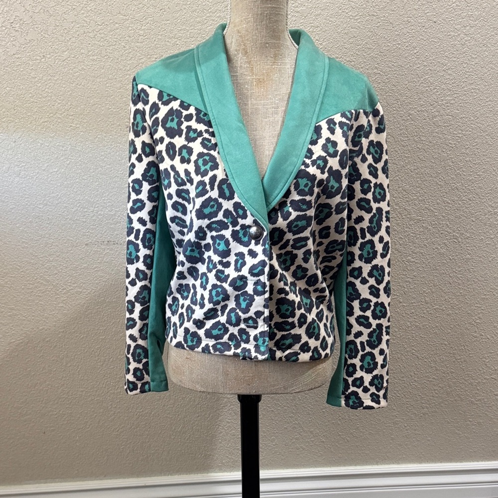 Crazy Train Leopard Print Blazer with Teal Highlights